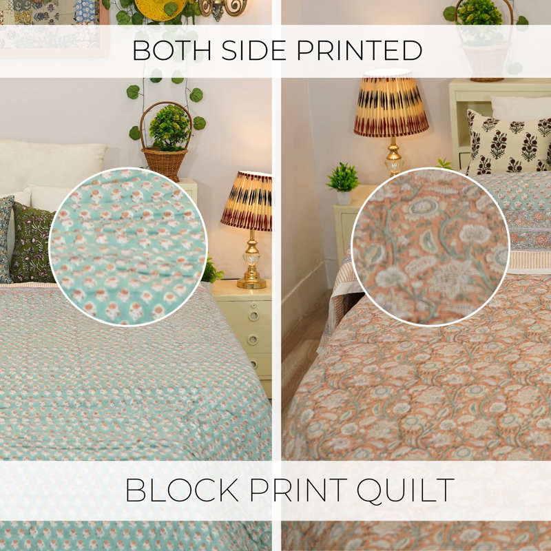 Literie bohème de luxe à motif floral en tissu imprimé Fab Fabine pour chambre et canapé, Mauve / bleu, Lit simple