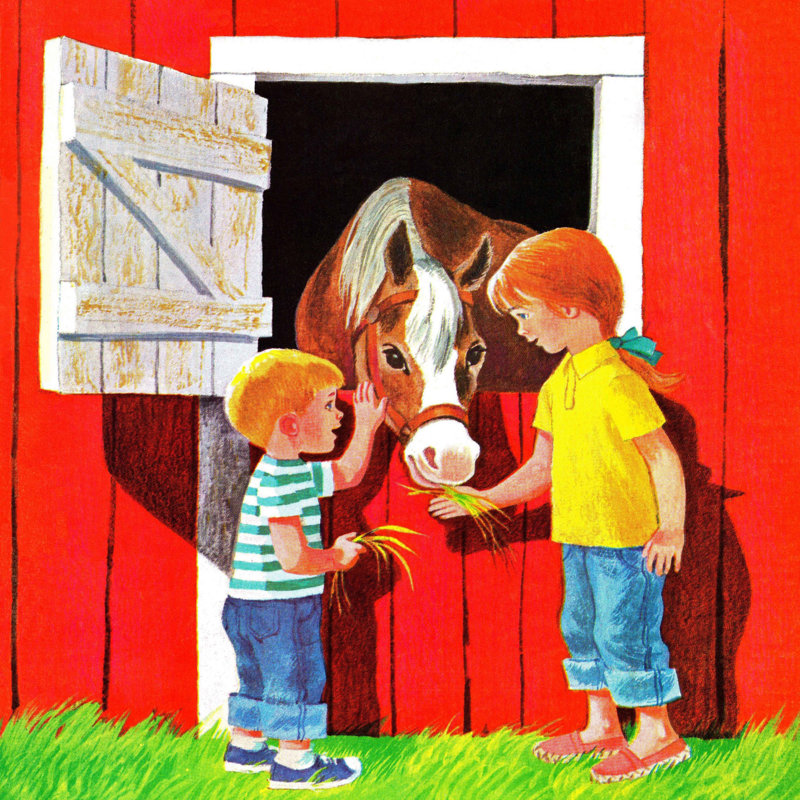 Art sur toile «Kids with Horse» par Konopka, 40 po x 40 po