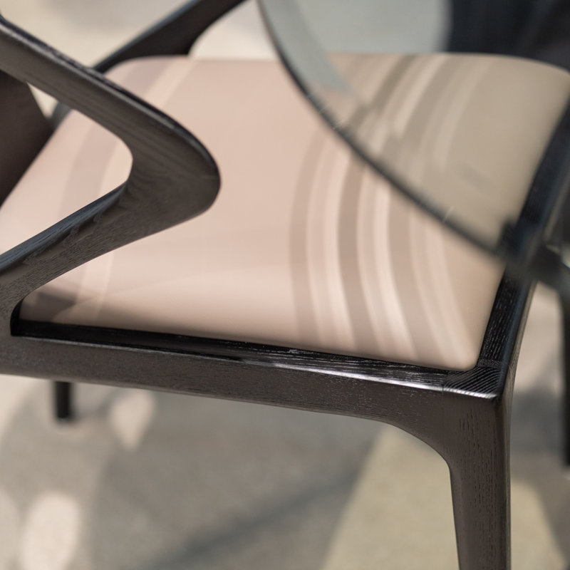 Chaise de salle à manger rembourrée en bois massif Downham, Bois de frêne noir / gris