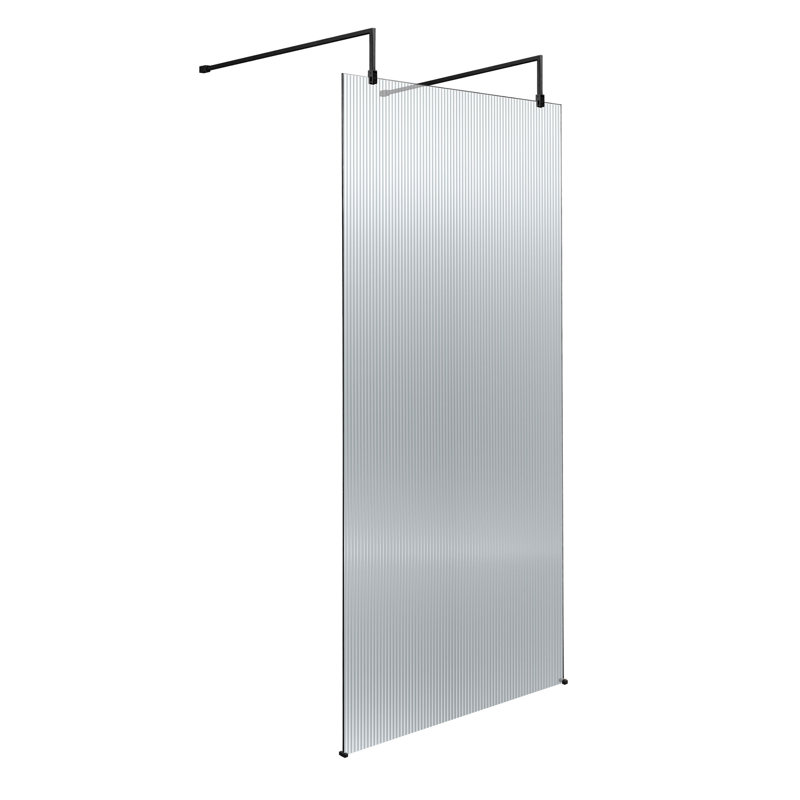 nuie 900mm Matt Black Fluted Wetroom Screen