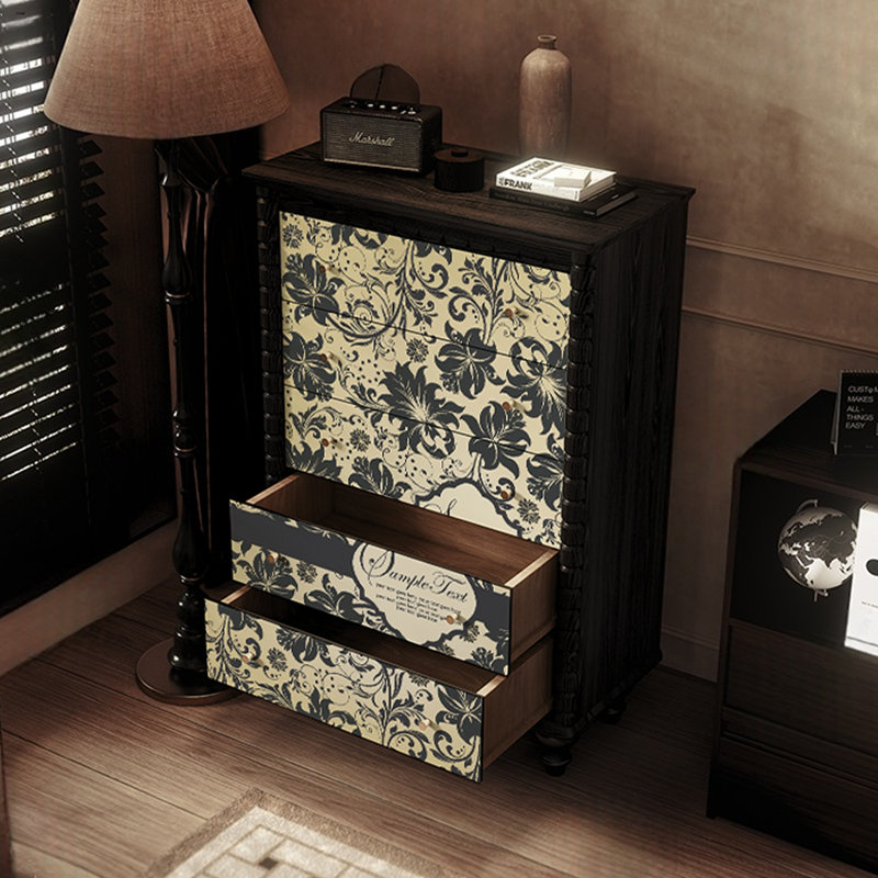Commode décorative à cinq tiroirs Retro, Noir