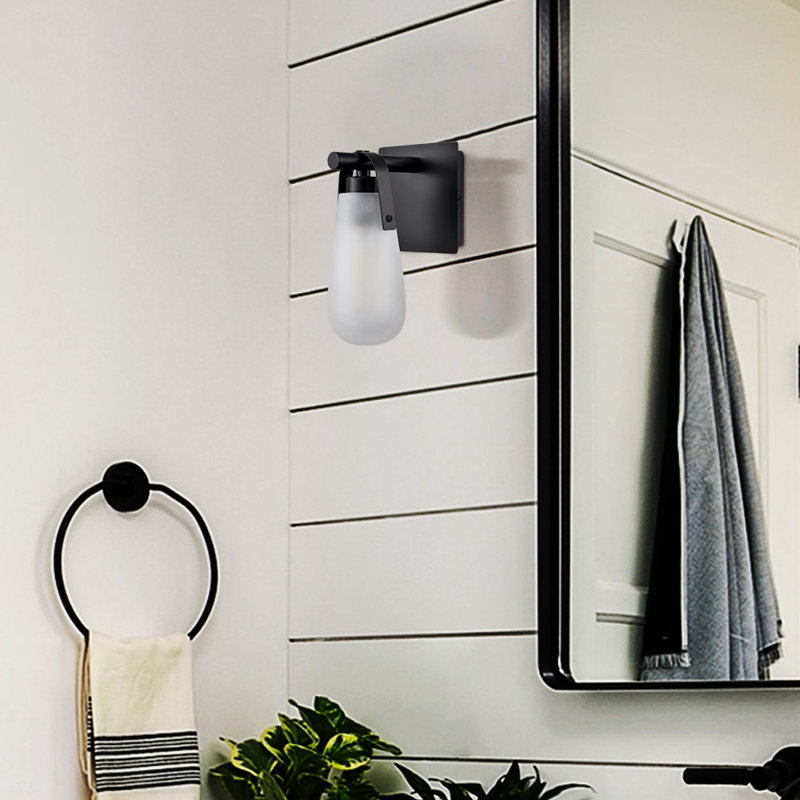 Black Raindrop Wall Sconce with Frosted Glass, Matte Black