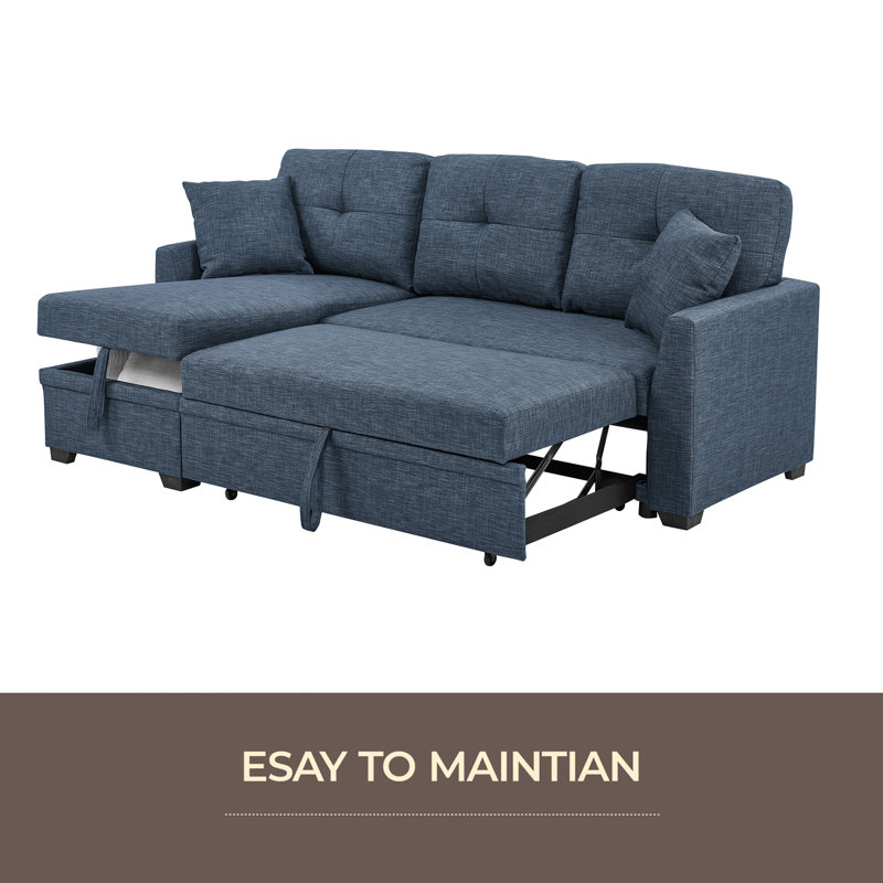 Modular Sleeper Sectional Sofa With Storage, Blue Polyester