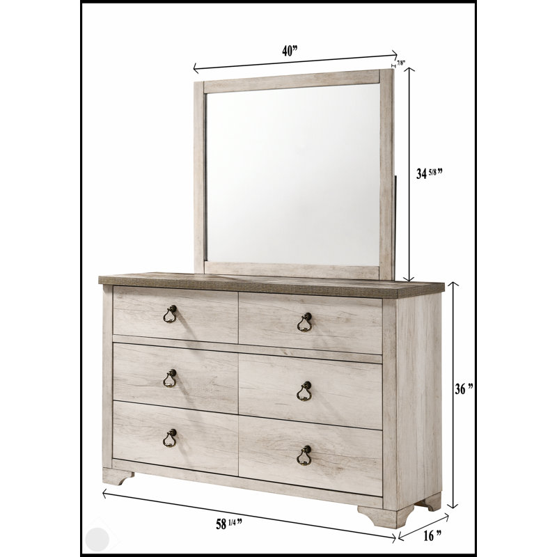 Charmante commode à 6 tiroirs de style chalet de charme avec finition en bois flotté patiné et plateau brun vieilli pour une élégance rustique
