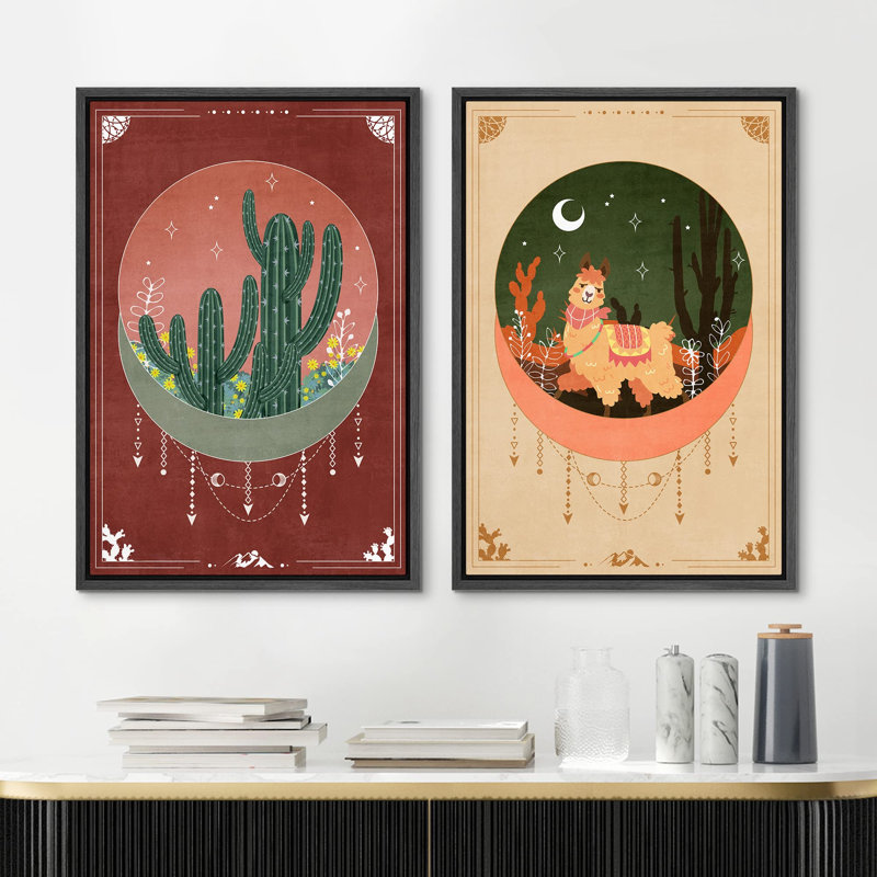 «Mid-Century Modern Cactus And Alpaca Abstract», 2 pièces, H 24 po x l 16 po, Noir