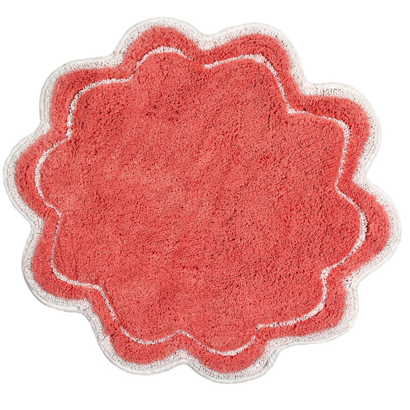 Dobrinka Bath Rug Plush 100% Cotton Mat, Unique Design, Absorbent, Quick Dry, Coral, 30"(Round)