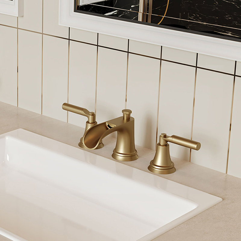 8 Inch Widespread Bathroom Faucet With Drain Assembly 3 Hole Waterfall Bathroom Sink Faucets Brass Two Handle Bathroom Vanity Taps