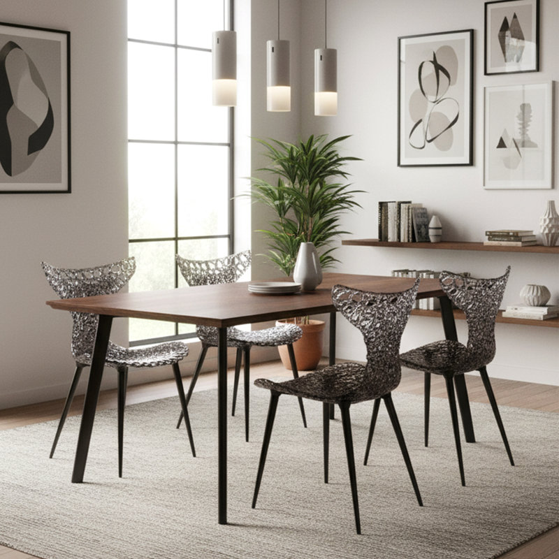 Stitch Wing Back Parsons Chair Dining Chair, Black, Black