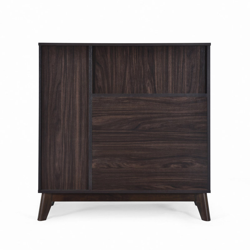 Armoire de rangement de style Mid-Century en faux bois, hauteur de 37,85 po, tiroir spacieux et rangement chic, haut, avec poignées à tablettes