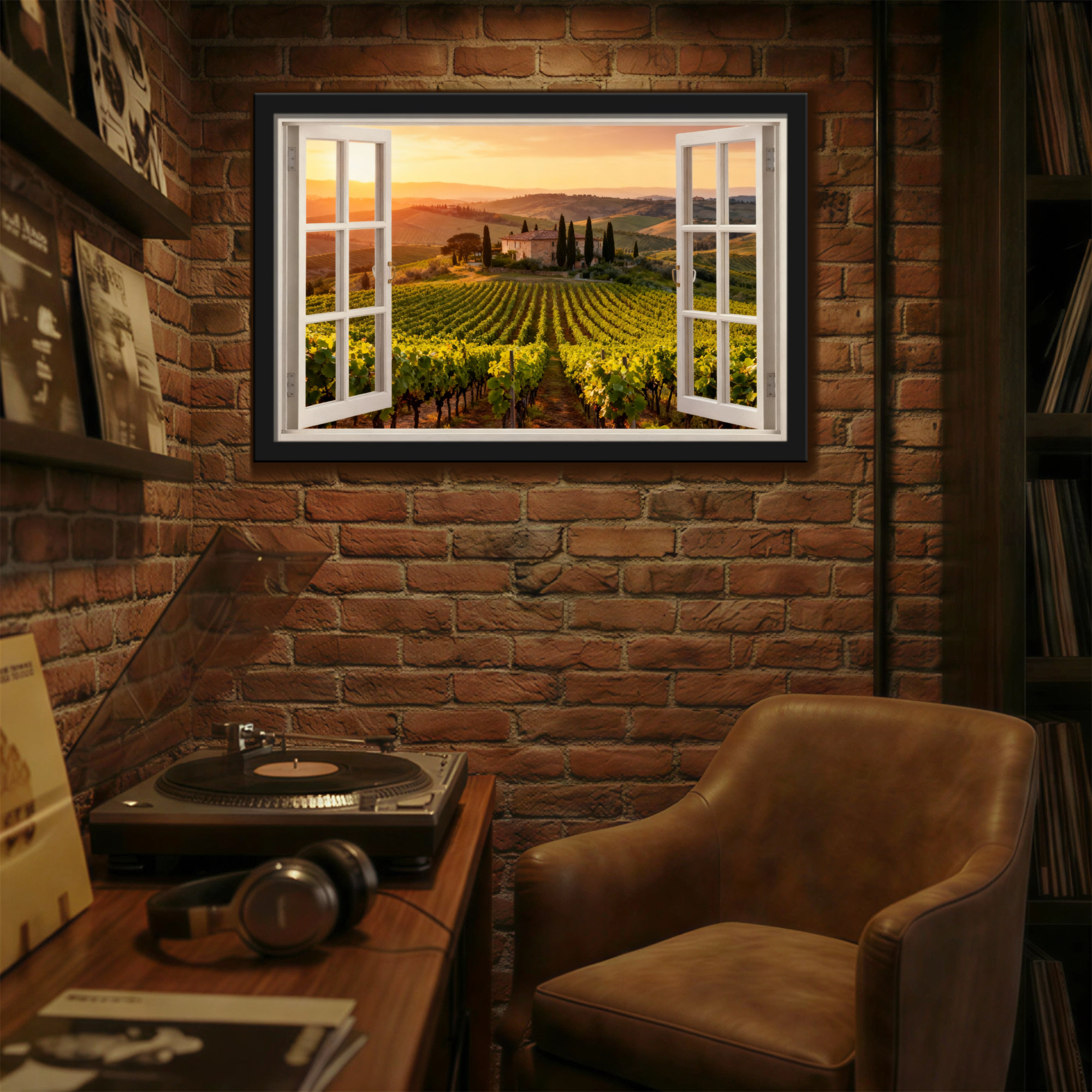 Red Barrel Studio® Landscape & Nature Open Window Vineyard Sunset ...