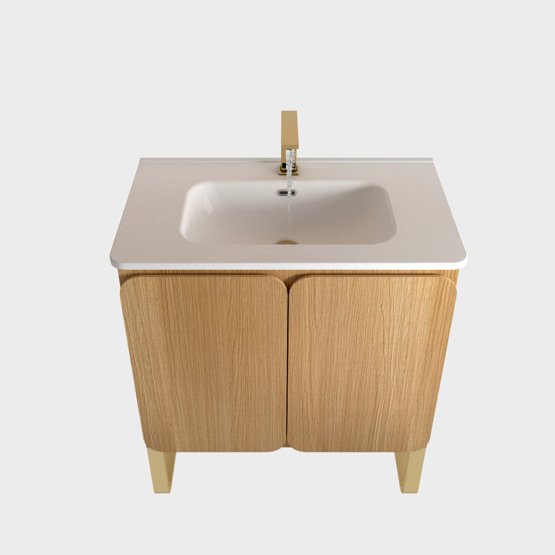Meuble-lavabo moderne en chêne avec lavabo en céramique