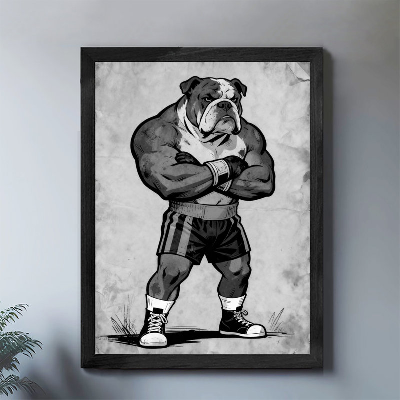 Art encadré noir Bulldog rétro encadré noir, H 17 po x l 13 po