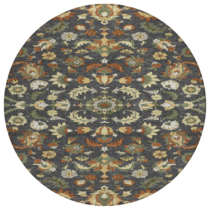 Machine Washable Indoor/Outdoor Chantille ACN2473 Global Rug, Charcoal, 8' Round