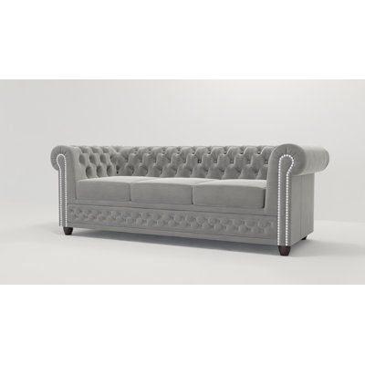 Chesterfield Hanna 3 Seater Sofa Made of Velvet Fabric with Solid Wood Legs