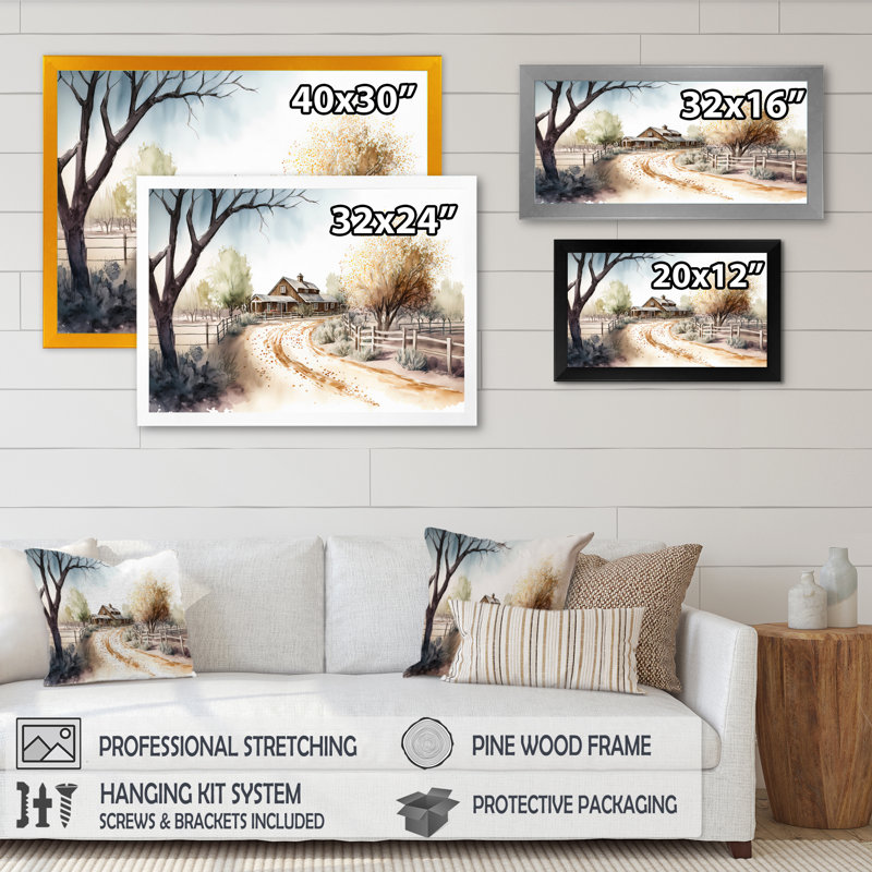 Welcome to the Ranch - Peinture sur toile, Cadre doré simple, H 16 po x l 32 po x P 1 po