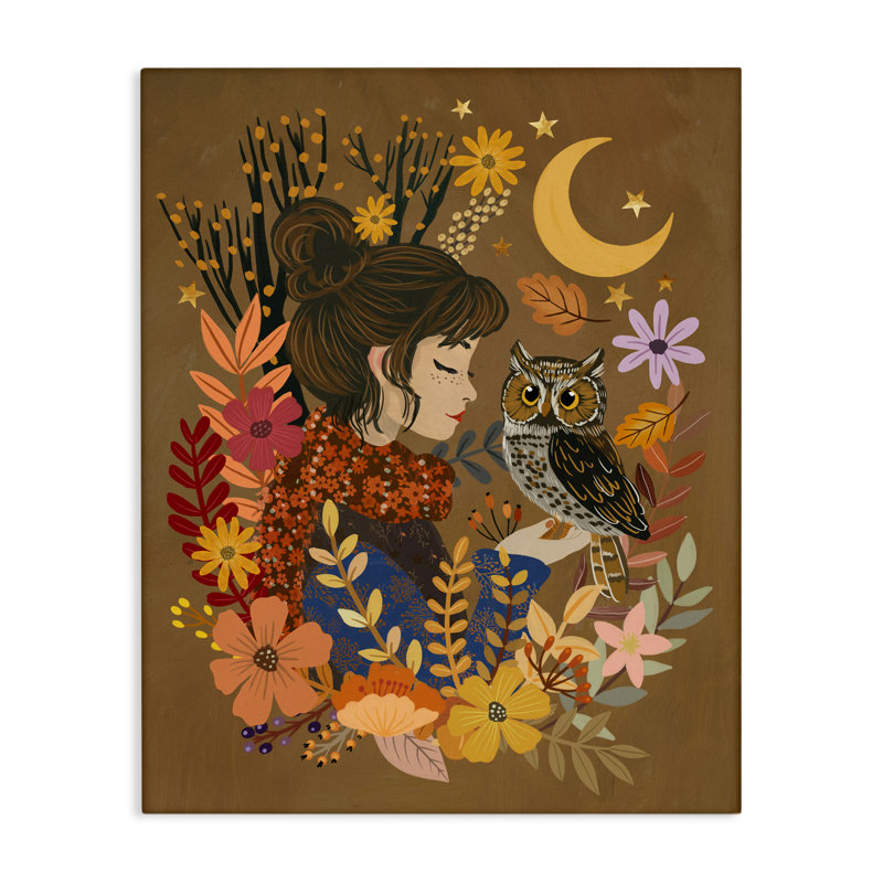 Chouette et toile d'automne, design par Mia Charro, H 20 po x l 16 po