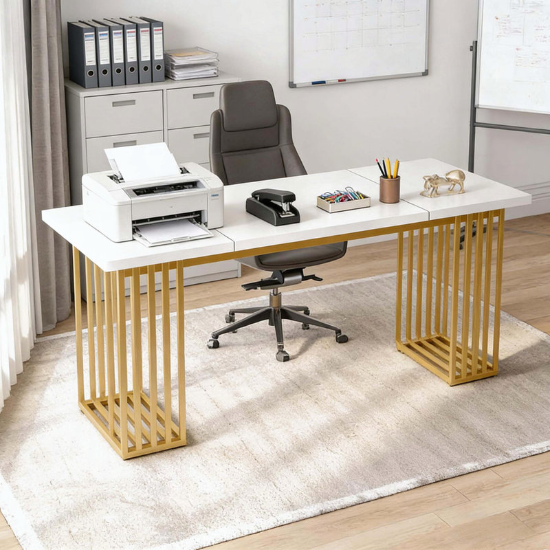 Elegant Executive Desk with Gold Accents