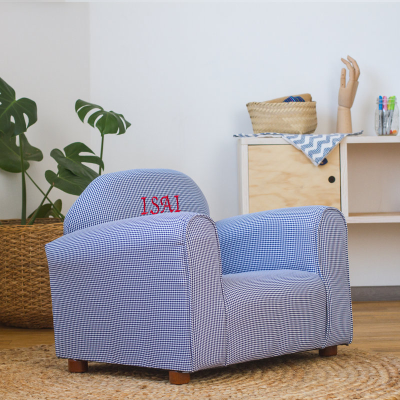 Keet Personalized Kids Club Chair, Gingham, Yes, Navy, Red