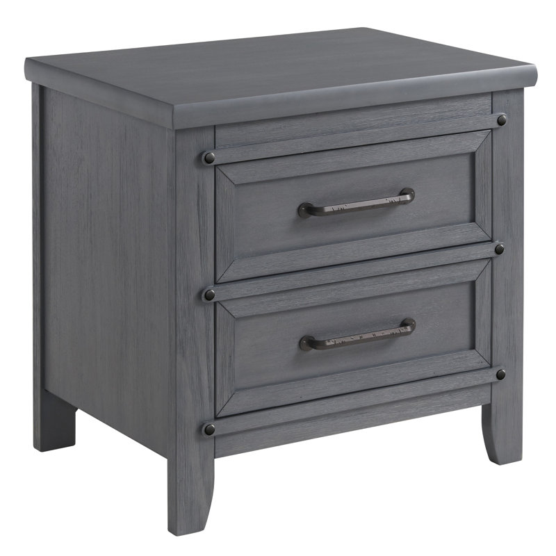 Ash Gray Solid Wood 2-Drawer Nightstand