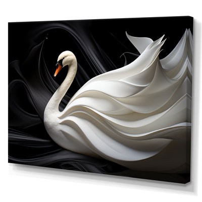 Élégie noire et blanche d'un cygne sur toile