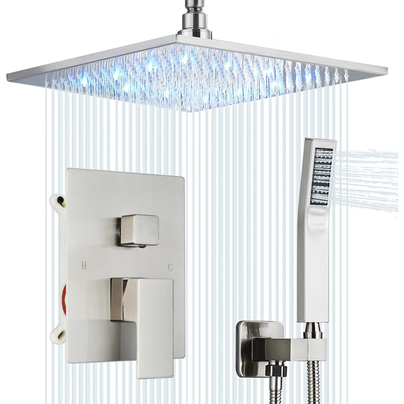 Ensemble de robinets de douche à fixation au plafond 12 pouces Système de douche complet Système de pomme de douche à pluie avec corps de valve brut et garniture inclus