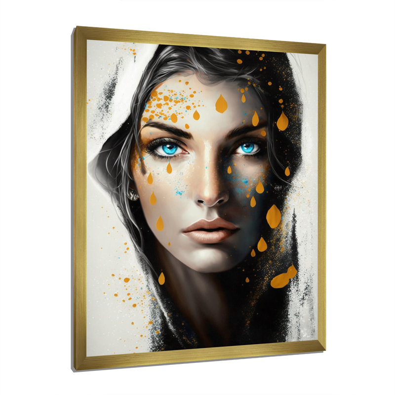 Féroces yeux bleus féminins I, H 20 po x l 12 po x P 1 po, Toile encadrée dorée avec coins fermés
