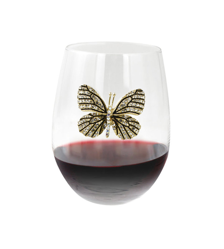 Verre à vin sans pied 18 oz, Papillon doré