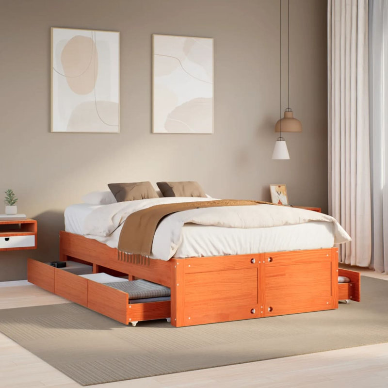 Lagarde Solid Wood Storage Bed, Wax Brown, Double (4'6)