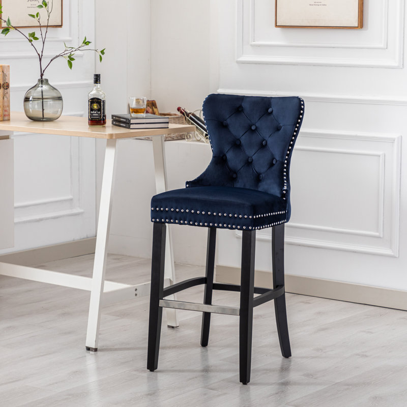Tabouret de bar et de comptoir Kirsten, Bleu marine / cadre gris antique, Tabouret de bar (siège d'une hauteur de 29 po)