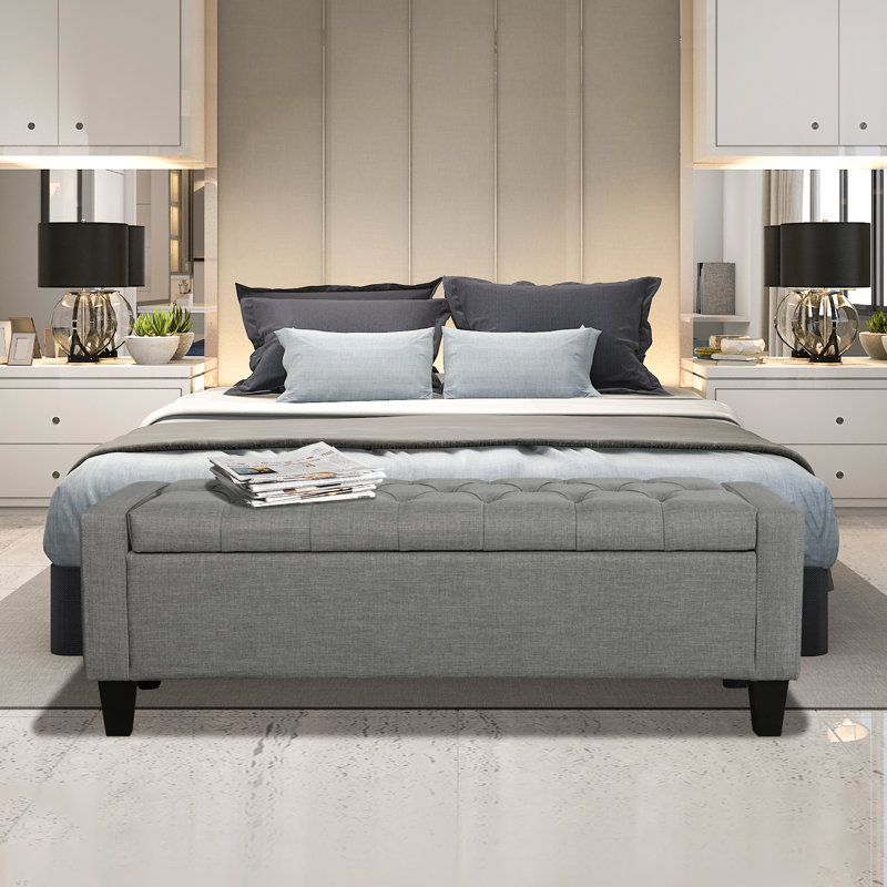 Porthos Home Wren Fabric Button Tufted Storage Bench, Dark Gray