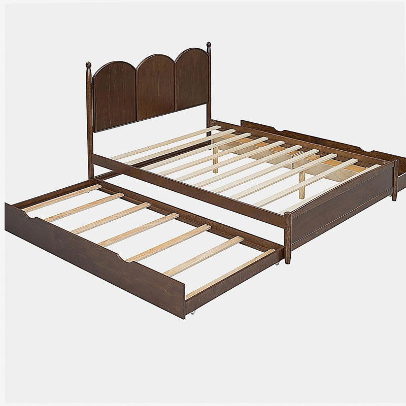 Grand lit plateforme avec 2 grands tiroirs et lit simple TG, Noyer