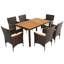 Ensemble de salle à manger de patio 7 pièces, ensemble de table et chaises de jardin en osier de rotin, plateau de table en bois d'acacia, fauteuils empilables