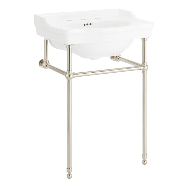 24" Cierra 31" Tall Porcelain Rectangular Console Bathroom Sink with Overflow, Brushed Nickel