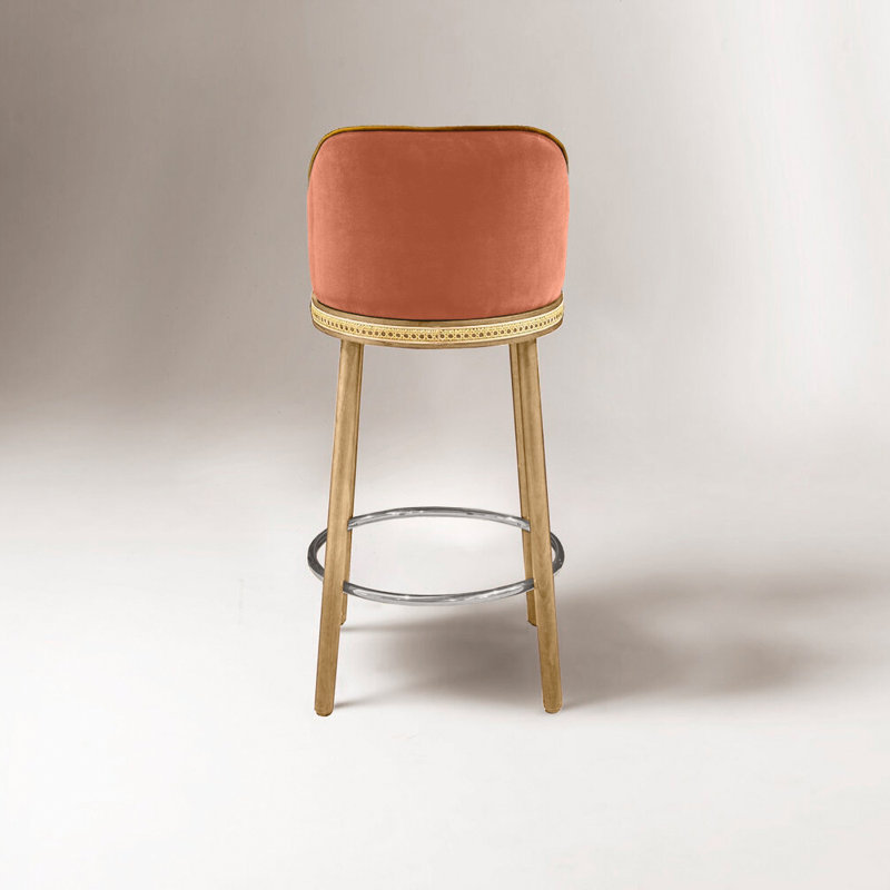 Tabouret de bar et de comptoir Alma, Poudre, Nickel satiné, Tabouret de comptoir (siège d'une hauteur de 27 p