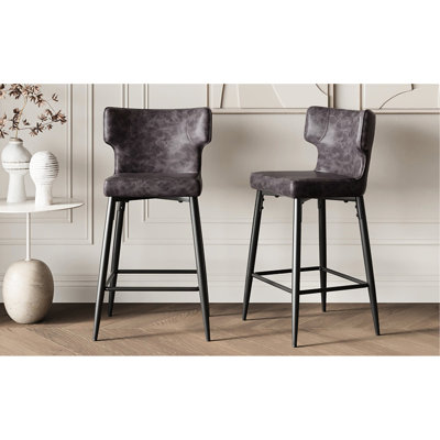 28 tabourets de bar à hauteur de comptoir 28 po, 2 chaises rembourrées en cuir d'unité centrale moderne avec structure en métal et repose-pieds pour îlot de cuisine, table, salle à manger, 2 tabourets gris, fonctionnels