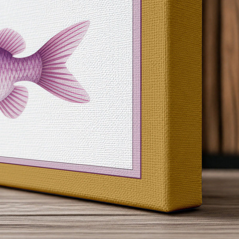 Three Purple Fish Japandi - Wrapped Canvas, 18x12 - 45.7 x 30.5 cm, Ochre Border