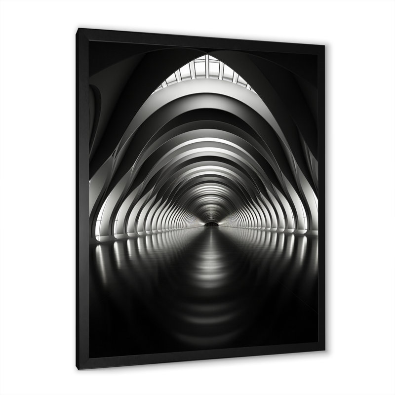 «Grey Tunnel Futuristic Elegance Sleek I», reproduction sur toile, H 32 po x l 16 po x P 1 po, Cadre simple noir