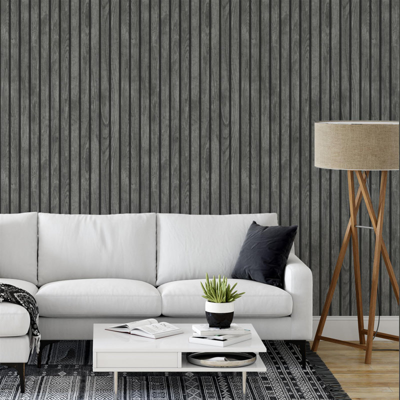  Wooded Slats Wallpaper - For Living Room, Bedroom, Fireplace - Matt Finish, Wood Pattern, Black