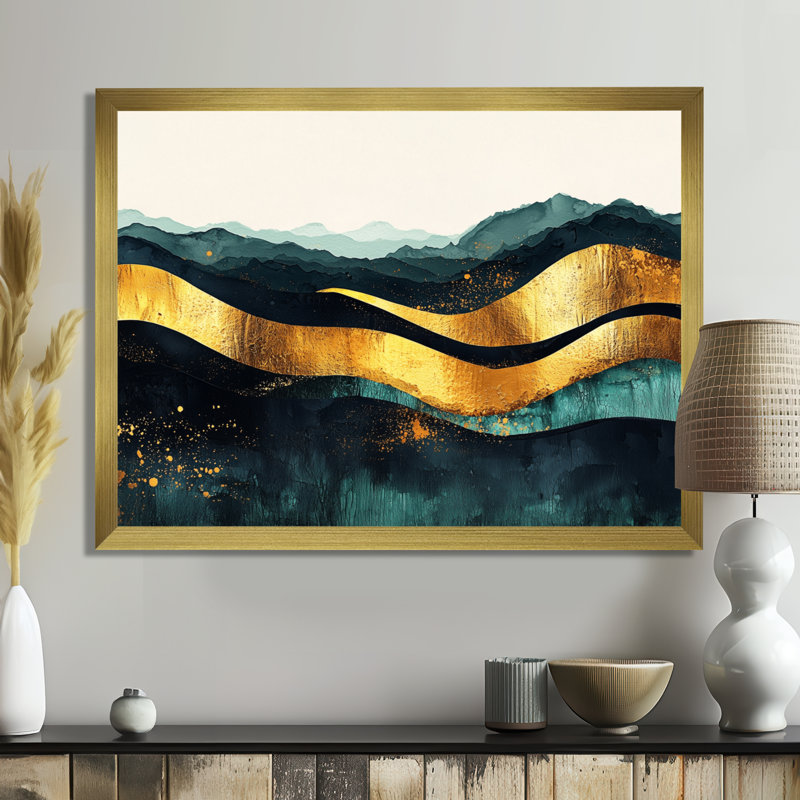 «Minimal Forest and Peaks Solitude Horizon III», art mural abstrait, H 24 po x l 32 po, Doré