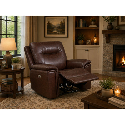 Brown Breathable Leather 42-Inch Manual Recliner Chair With Pillow-Top Arms