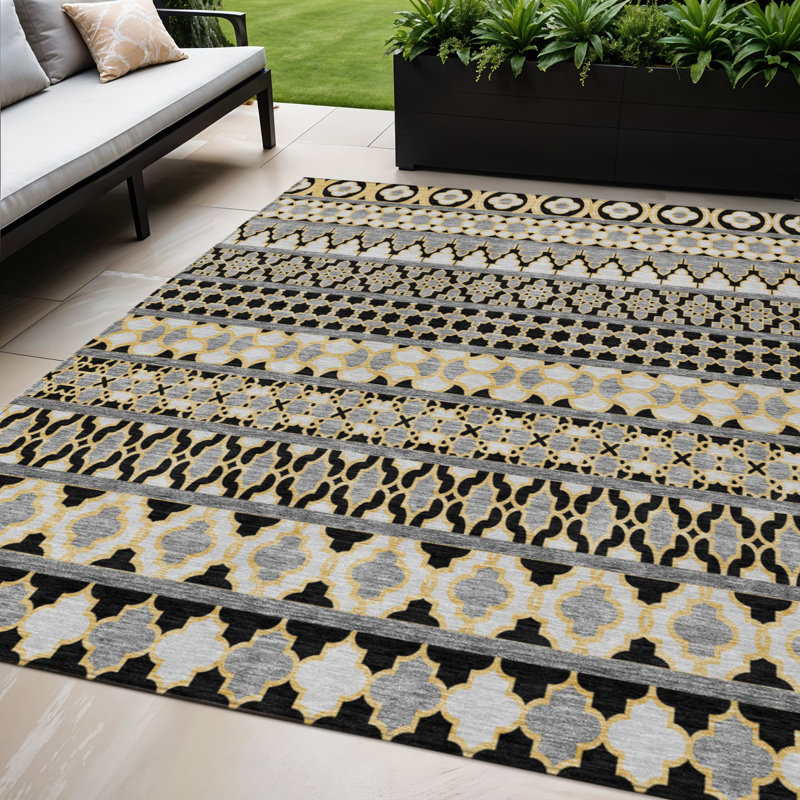 Tapis intérieur lavable quadrilobe 5 pi x 8 pi gris