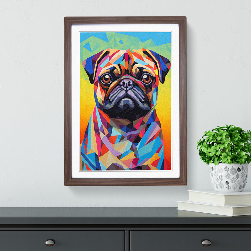 Pug Op No.2 - Single Picture Frame Print on Wood, Walnut, 46cm H x 34cm W x 2cm D