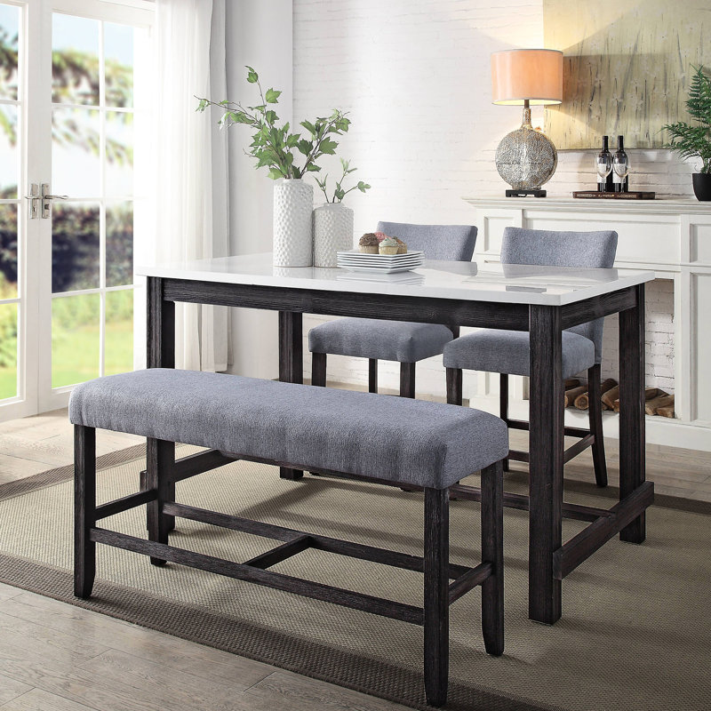 Banc de salon gris vieilli - Siège rembourré en mousse et structure en bois massif