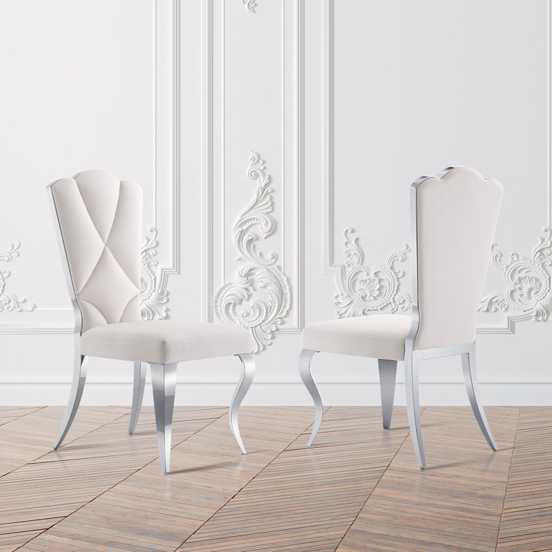 Chaise de salle à manger rembourrée Kontxi, Blanc, Argent