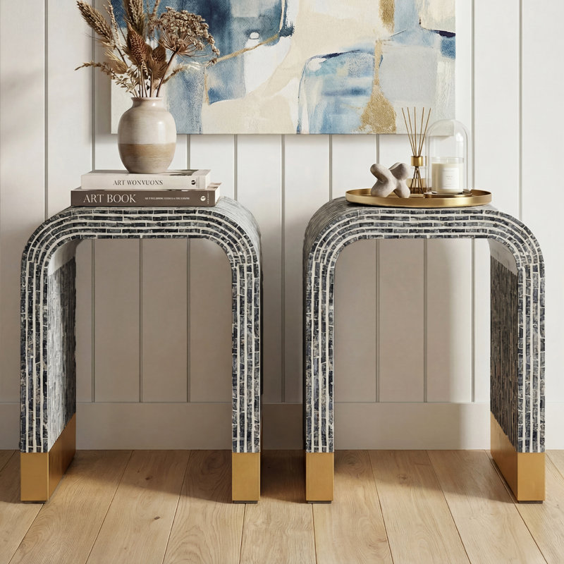 Set Of 2 Modern End Side Table With Innovative Arched Design, Black