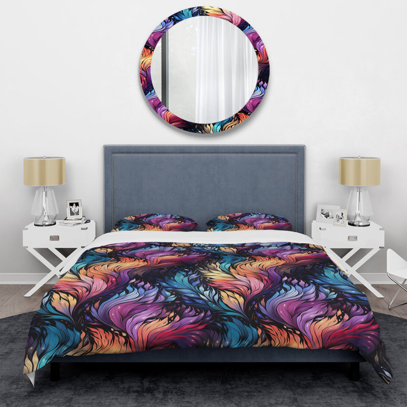 Ensemble de housse de couette mauve et rose, Housse de couette pour grand lit et 2 taies décor