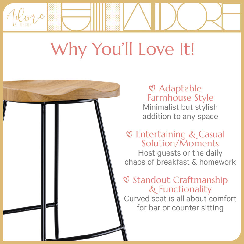 Sleek Black 21.7" Backless Wood & Metal Counter Stool