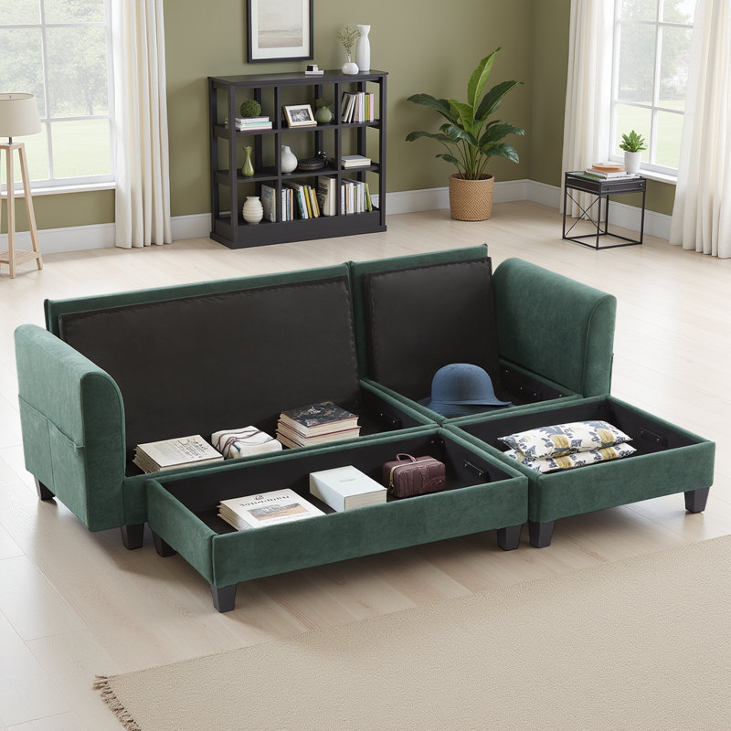 Canapé modulaire en chenille de 83 po en L avec repose-pieds et rangement - canapé convertible 4 places avec 6 coussins, capacité de 300 lb