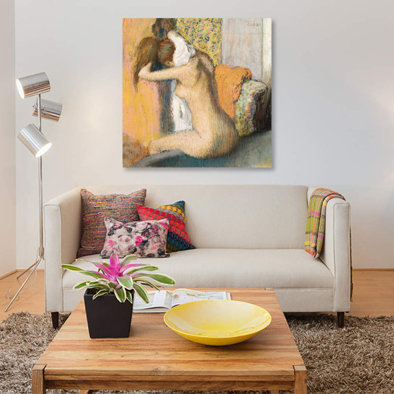 «After The Bath» par Edgar Degas, impression sur toile tendue, H 12 po x l 12 po x P 0,75 po, Pas de tapis, Toile tendue