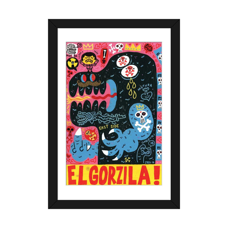 « monstro », reproduction sur toile, H 32 po x l 24 po x P 1 po, Papier d'art encadré noir, Blanc